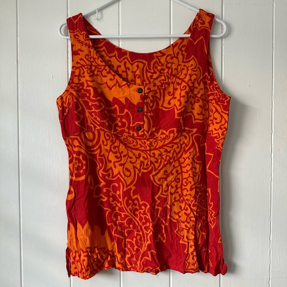 Manuhealii Tops - Manuhealii Red Orange Button Tank Blouse Size M-L